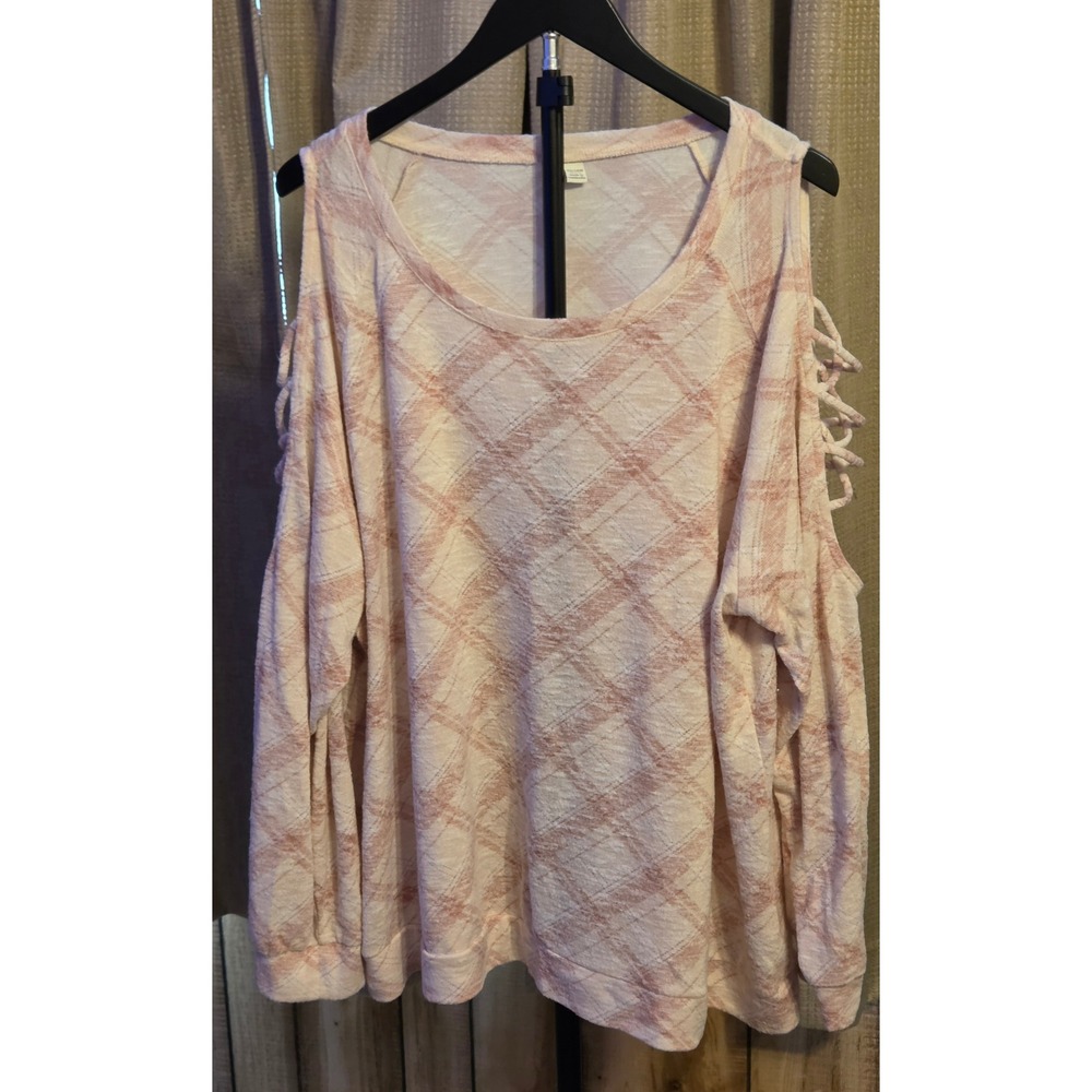 Cato Cold Shoulder Blouse Cross Knit Cut Out Sleeves Womens Size‎ 22/24W Pink